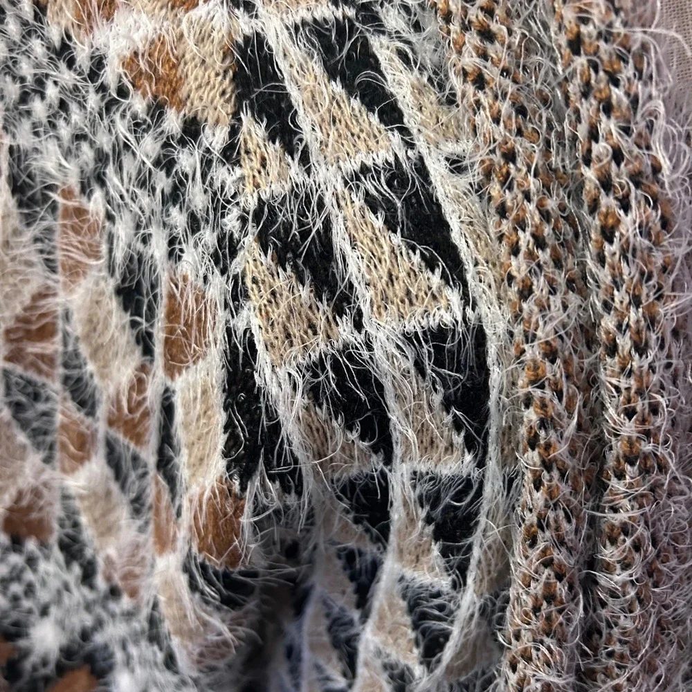 Oliver Fuzzy Knit Cardigan‎ Leopard Print bohemian Sweater Women's Size L New